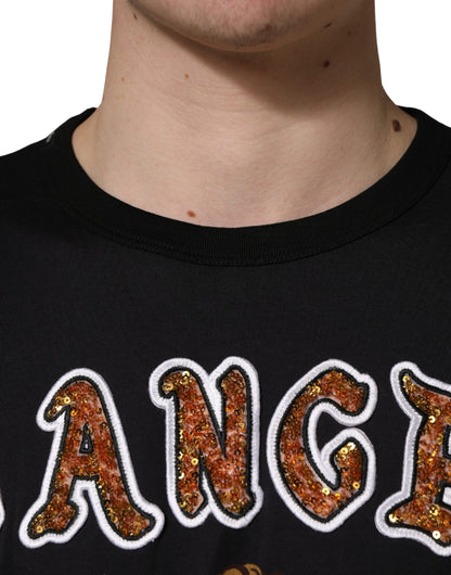 T-shirt Dolce & Gabbana en coton noir à imprimé ange et col ras du cou