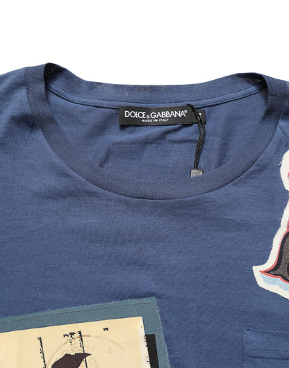 T-shirt Dolce & Gabbana en coton bleu marine à col ras du cou et motif graphique