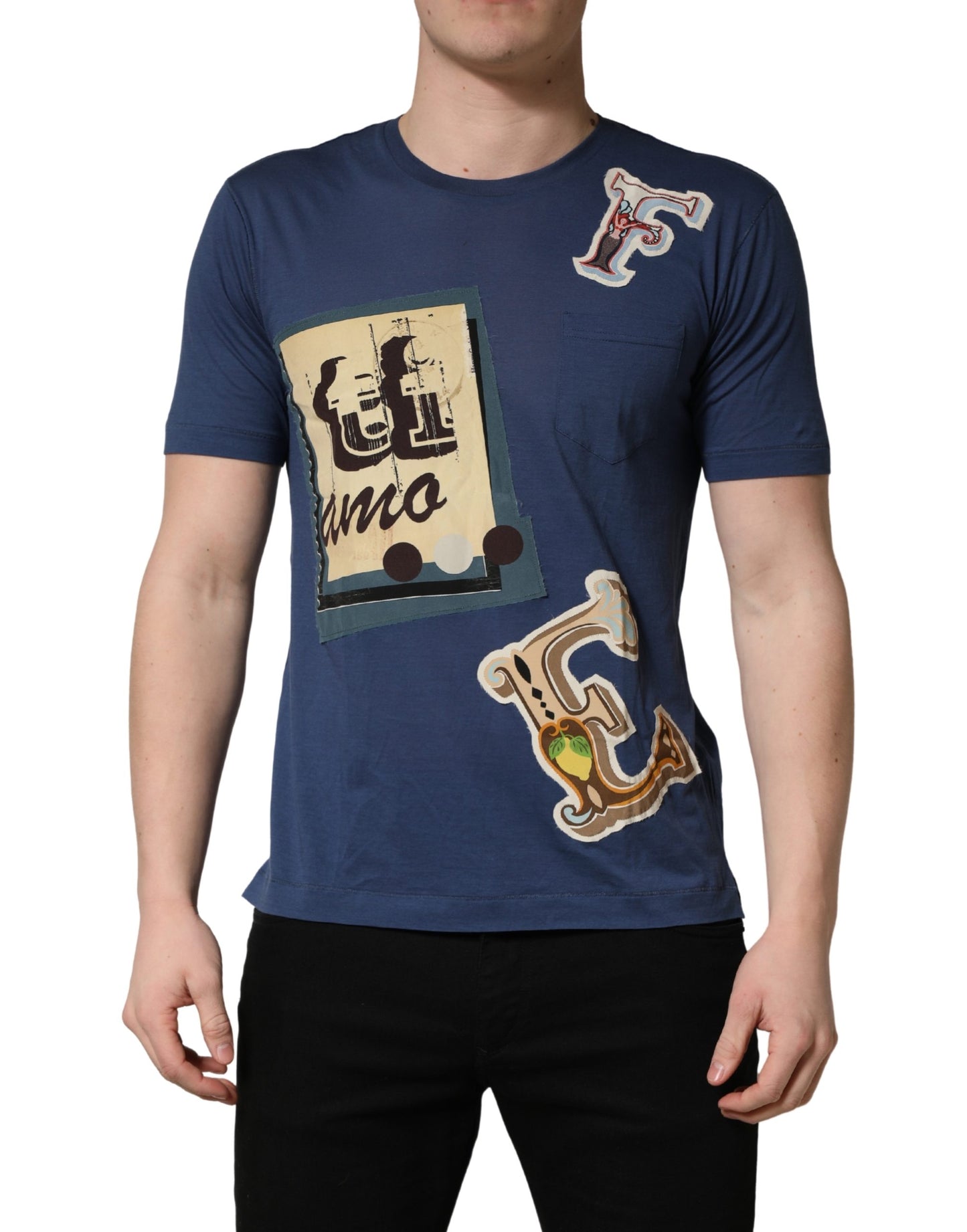 T-shirt Dolce & Gabbana en coton bleu marine à col ras du cou et motif graphique