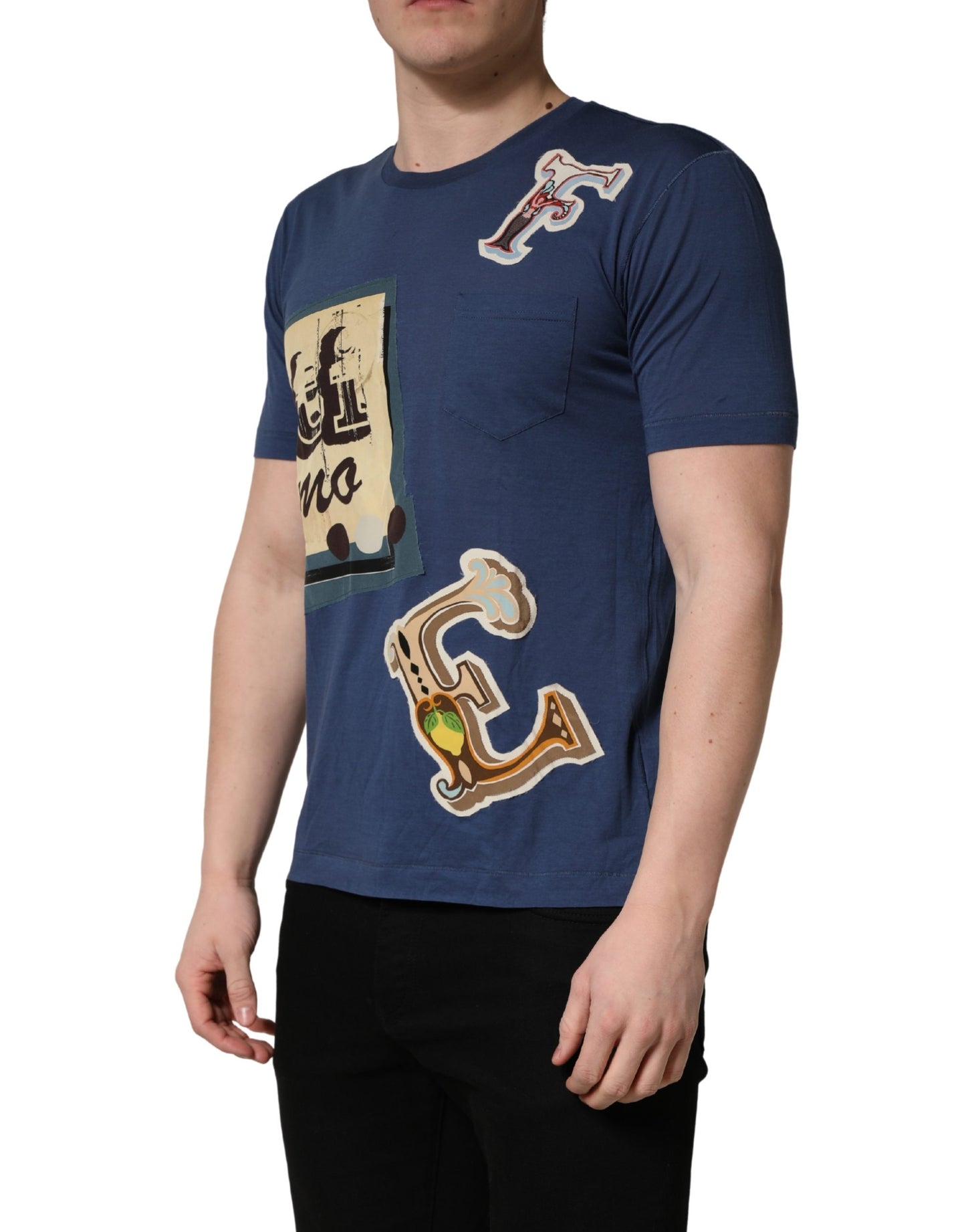 T-shirt Dolce & Gabbana en coton bleu marine à col ras du cou et motif graphique