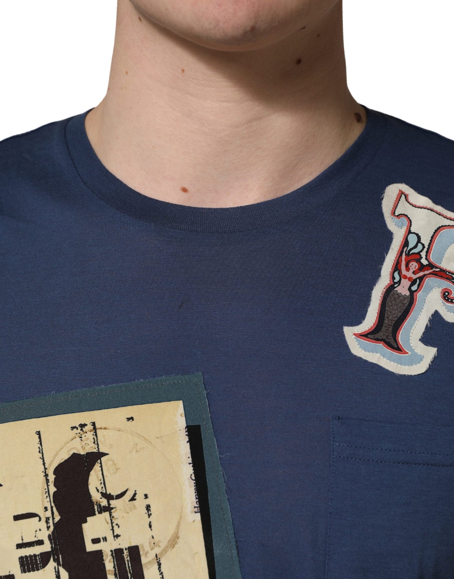 T-shirt Dolce & Gabbana en coton bleu marine à col ras du cou et motif graphique