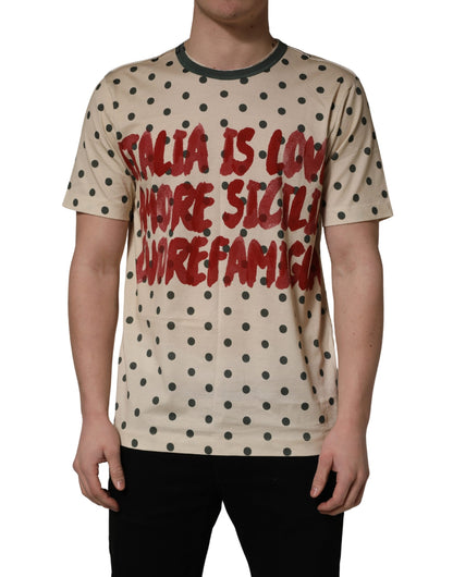 Dolce & Gabbana Camiseta de Algodón Beige con Estampado de Lunares