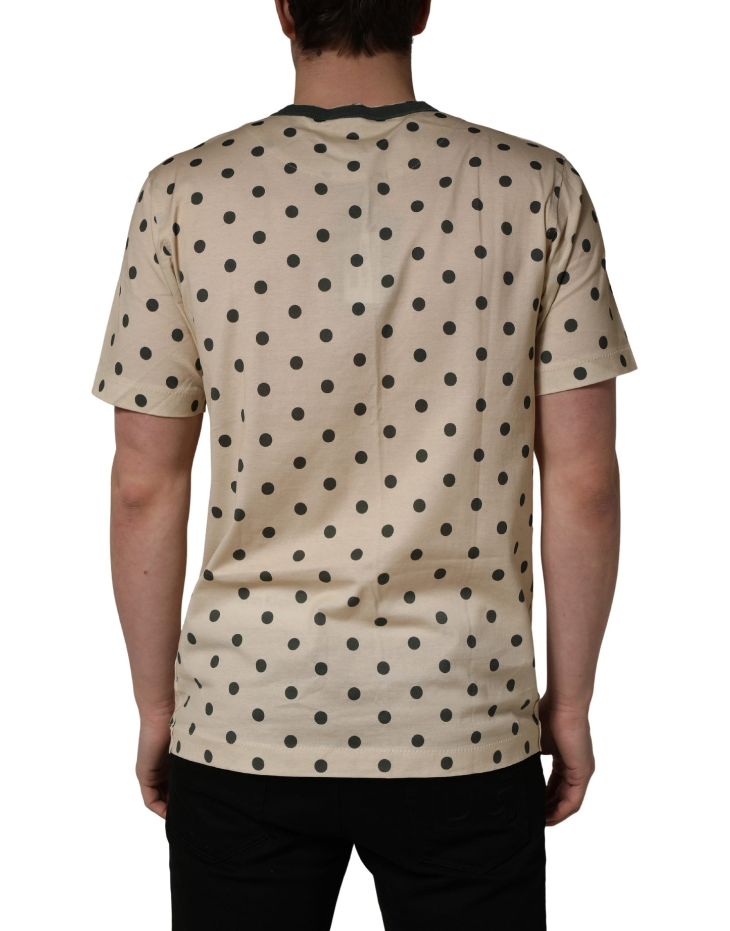 Dolce & Gabbana Camiseta de Algodón Beige con Estampado de Lunares