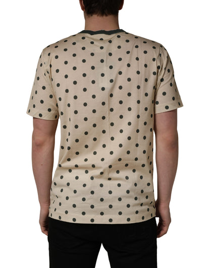 Dolce & Gabbana Camiseta de Algodón Beige con Estampado de Lunares