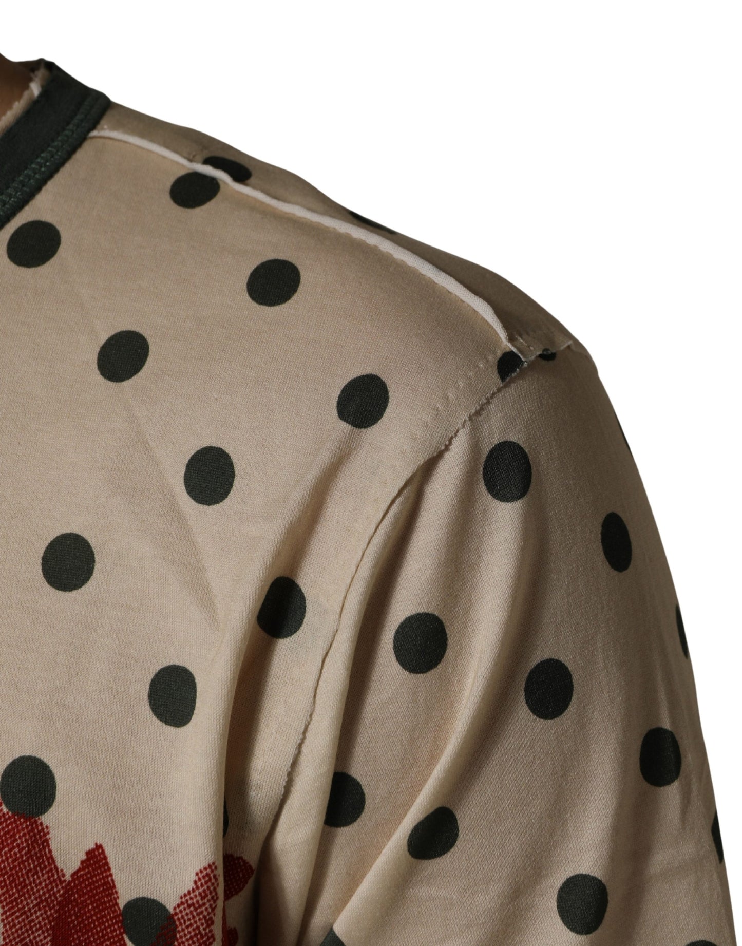 Dolce & Gabbana Camiseta de Algodón Beige con Estampado de Lunares