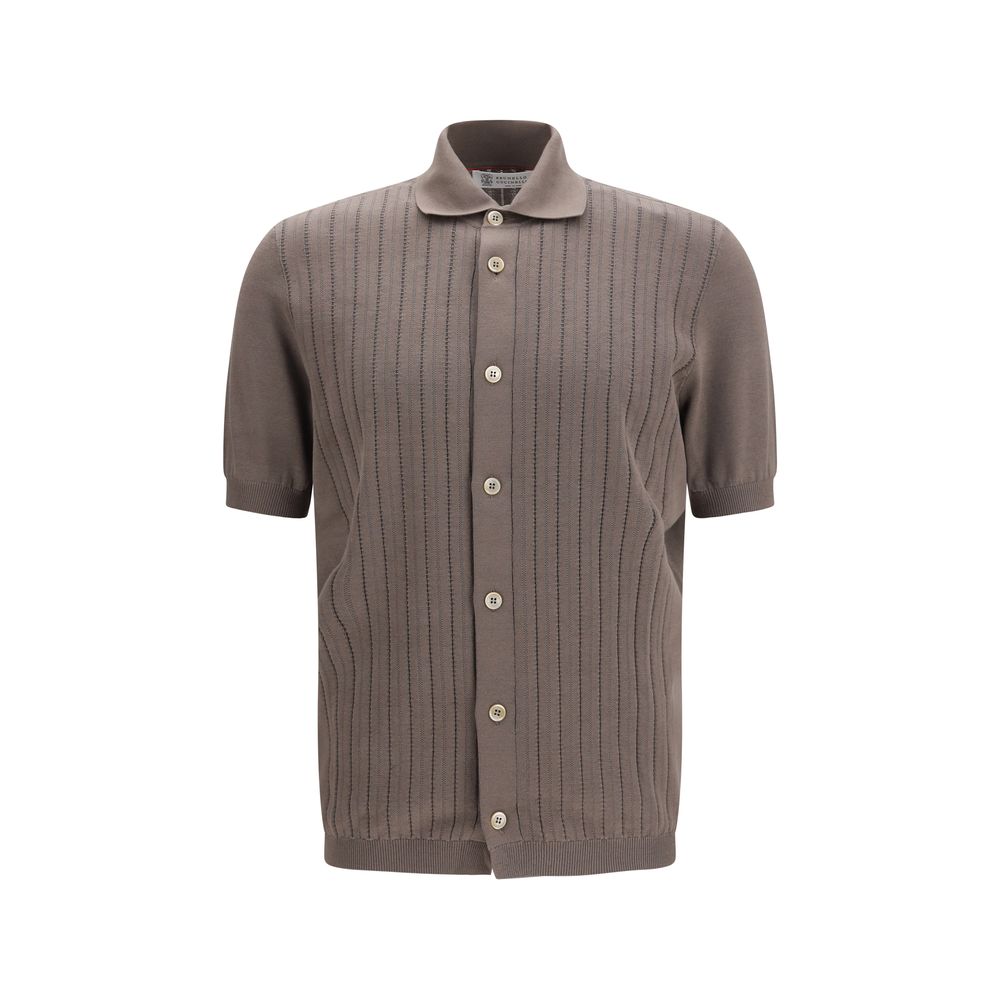 Camisa de manga corta de algodón marrón Brunello Cucinelli