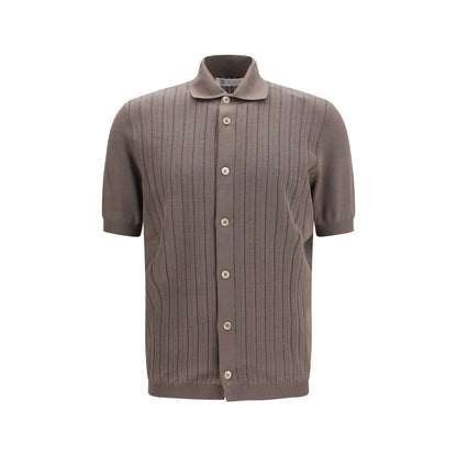 Camisa de manga corta de algodón marrón Brunello Cucinelli