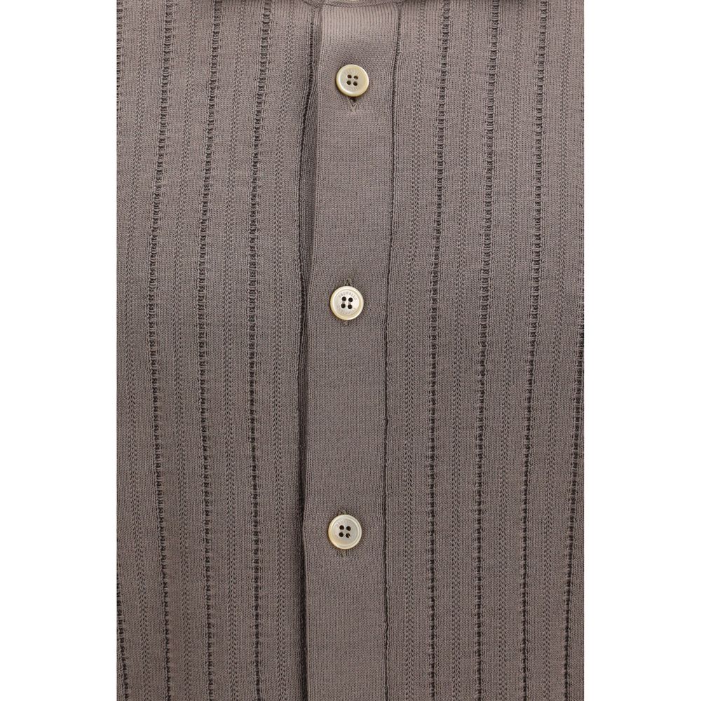 Camisa de manga corta de algodón marrón Brunello Cucinelli