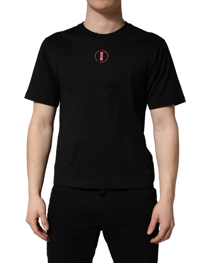 Camiseta con cuello redondo y parche del logo de algodón de punto de Dolce & Gabbana en negro