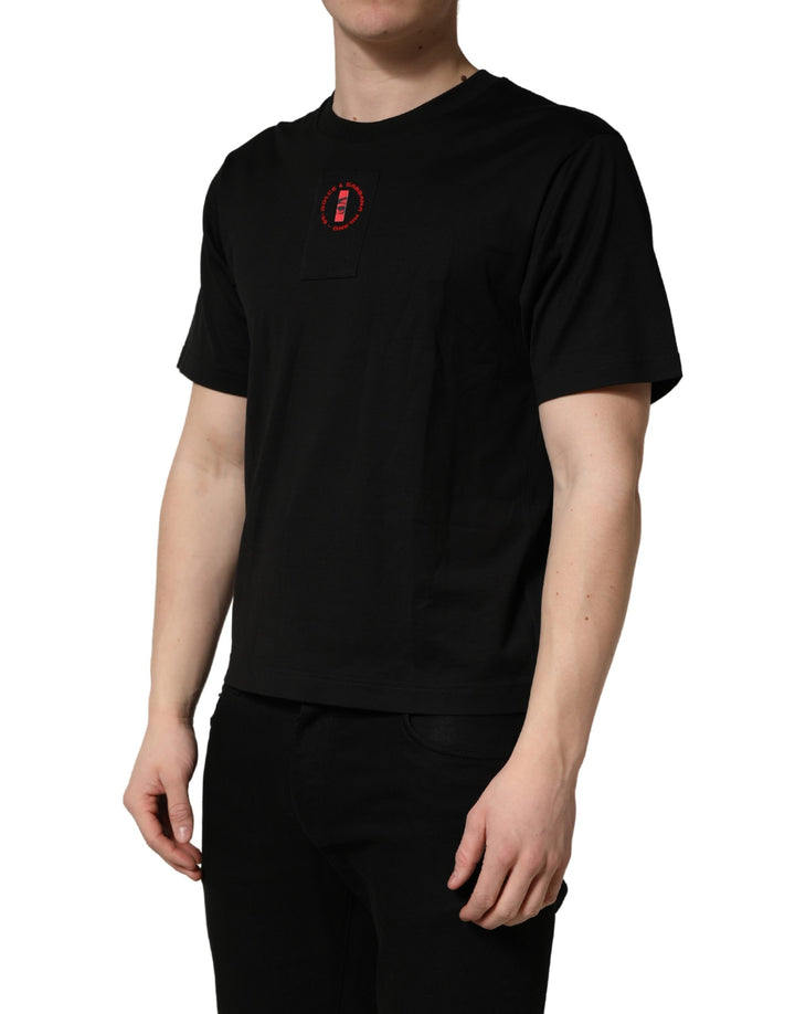 Camiseta con cuello redondo y parche del logo de algodón de punto de Dolce & Gabbana en negro