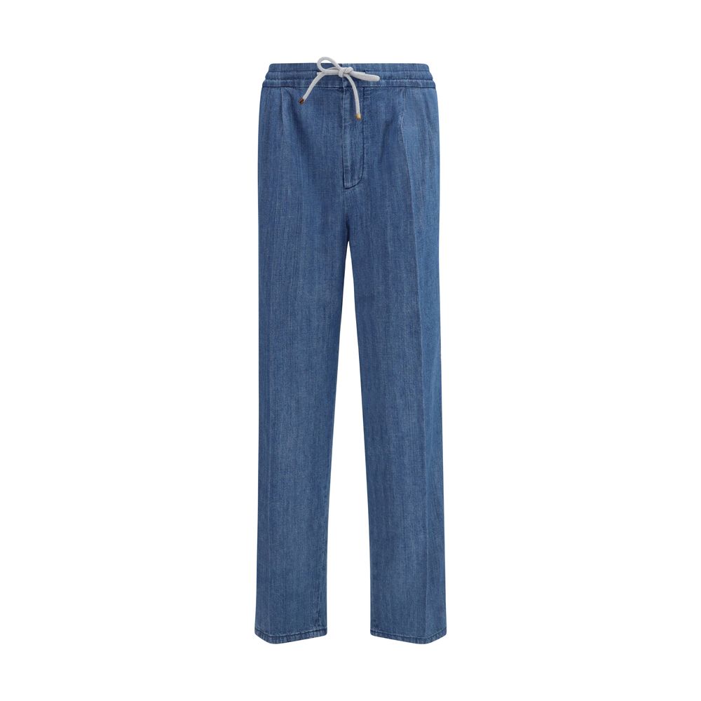 Pantalones informales de algodón azul Brunello Cucinelli