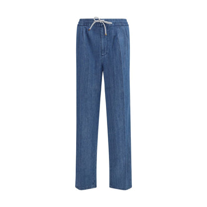 Pantalones informales de algodón azul Brunello Cucinelli