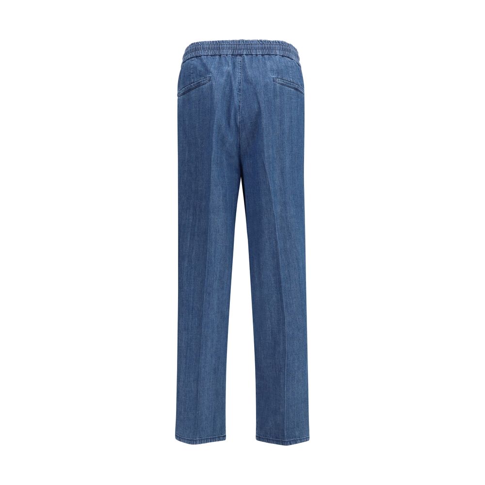Pantalones informales de algodón azul Brunello Cucinelli