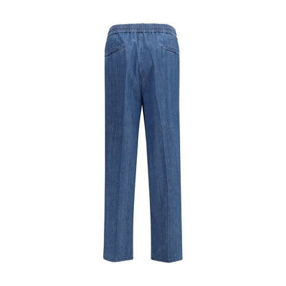 Pantalones informales de algodón azul Brunello Cucinelli