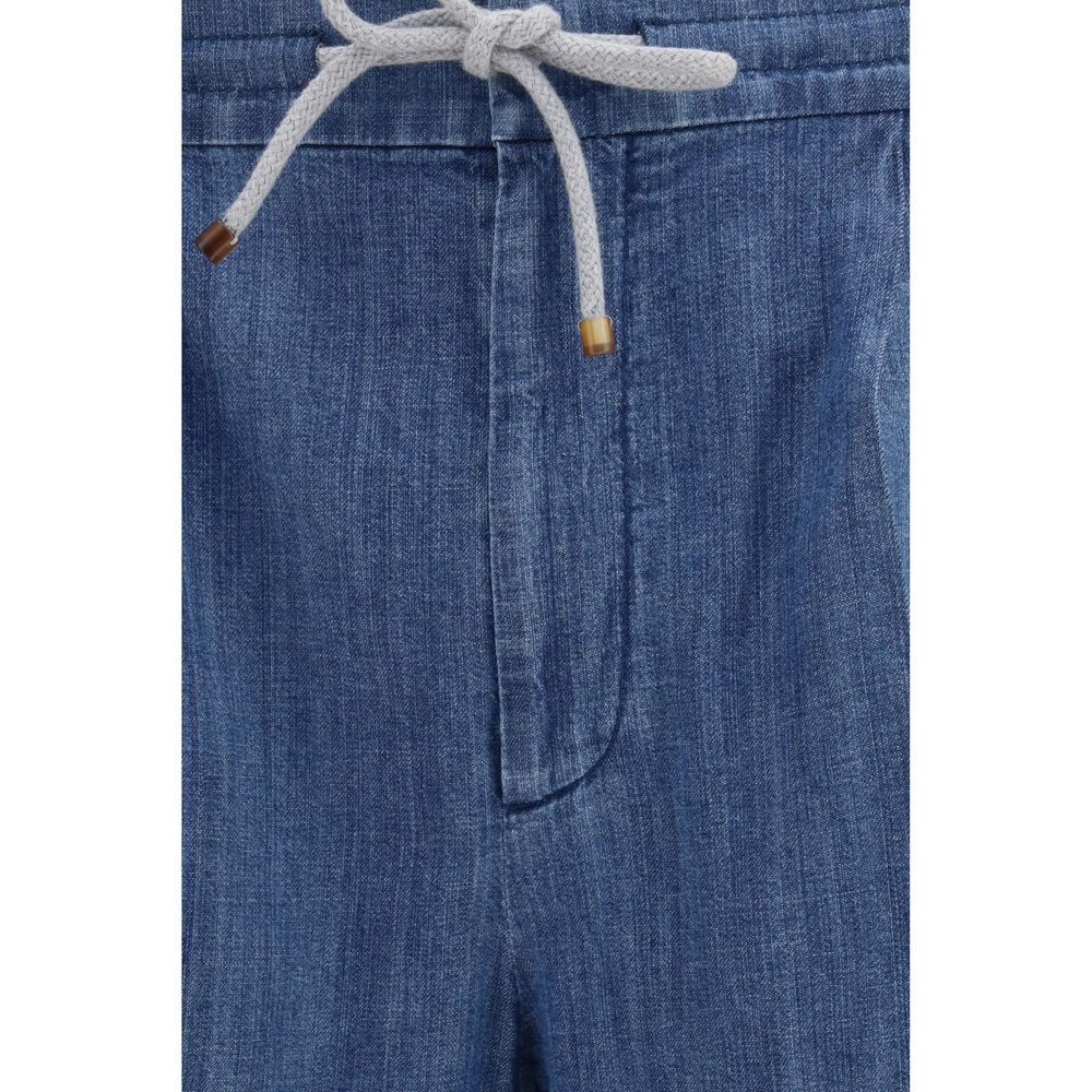 Pantalones informales de algodón azul Brunello Cucinelli