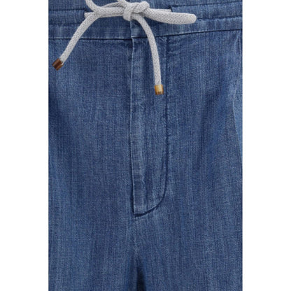 Pantalones informales de algodón azul Brunello Cucinelli