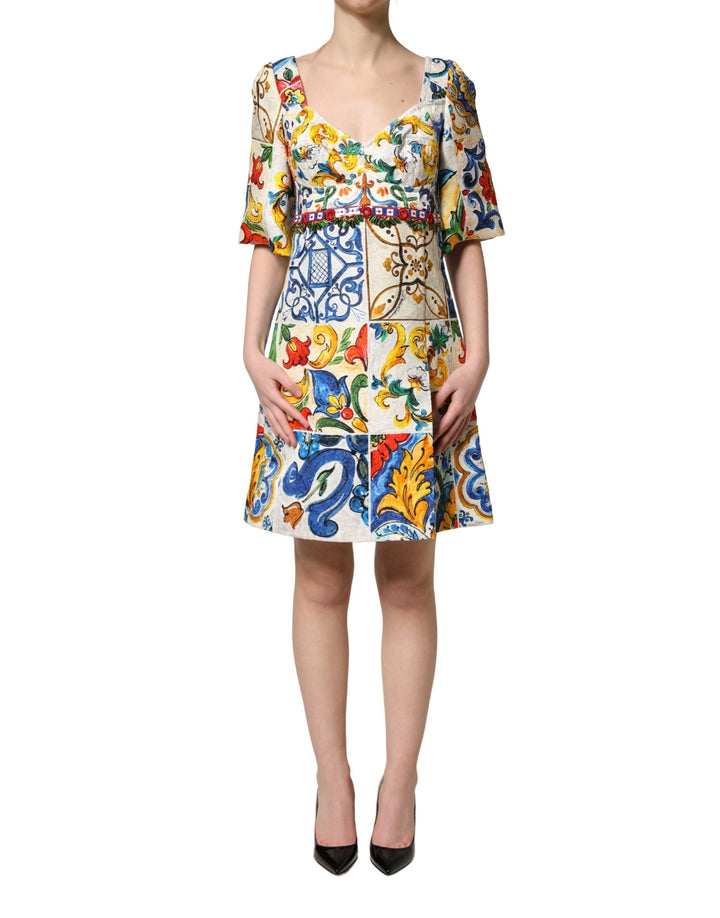 Dolce & Gabbana Multicolor Majolica Print Cotton Mini Dress