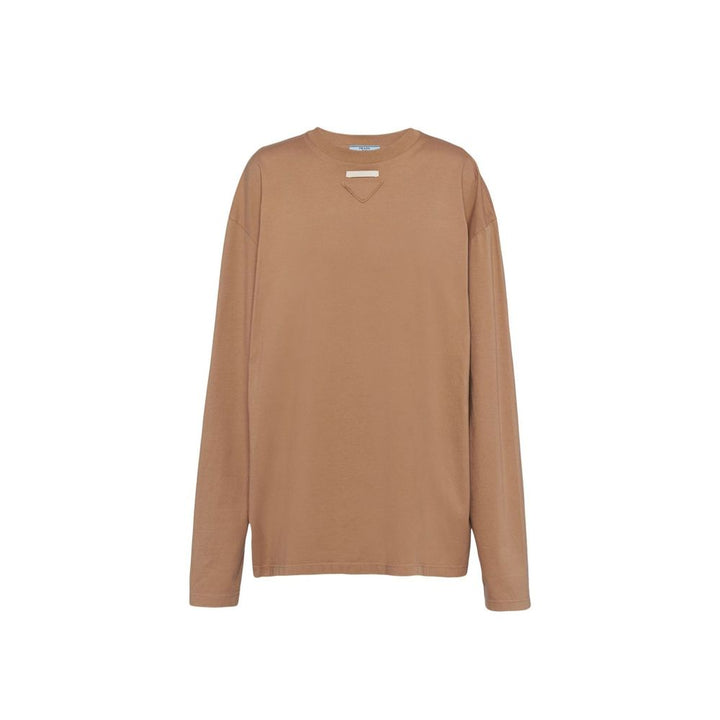 T-shirt à manches longues en coton marron Prada