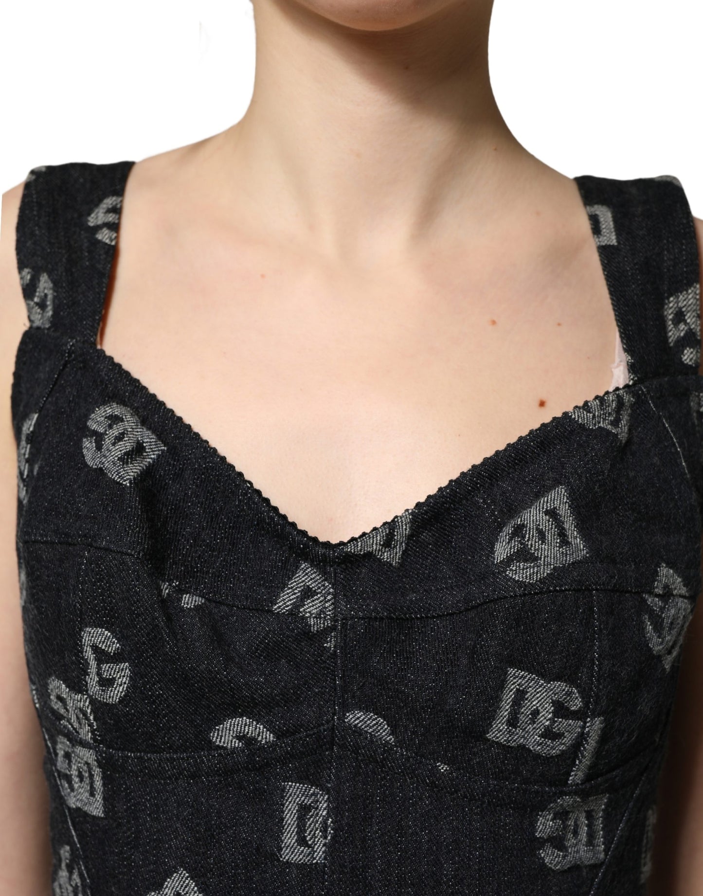 Dolce & Gabbana Black Cotton DG Logo Patterned Mini Dress