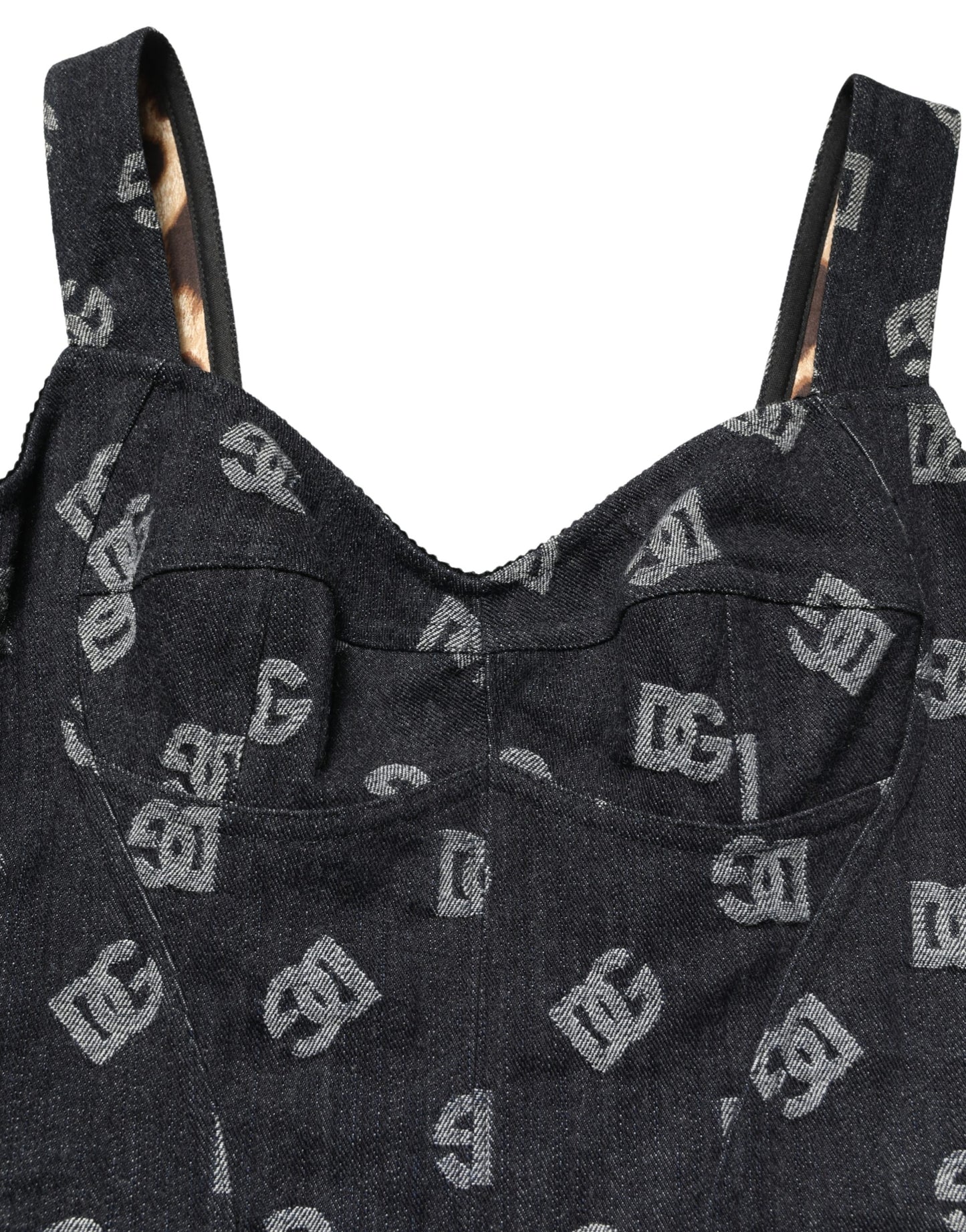 Dolce & Gabbana Black Cotton DG Logo Patterned Mini Dress