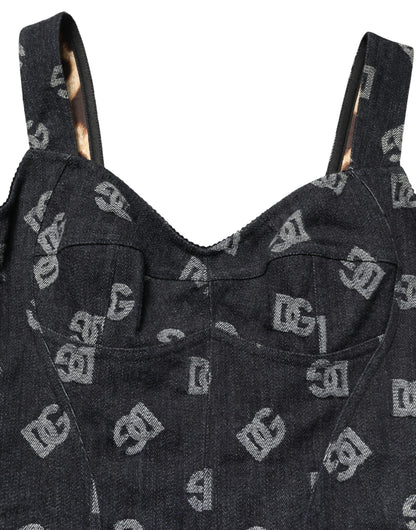 Dolce & Gabbana Black Cotton DG Logo Patterned Mini Dress