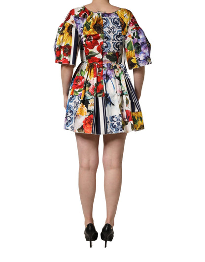 Dolce & Gabbana Multicolor Patchwork Cotton Poplin Mini Dress