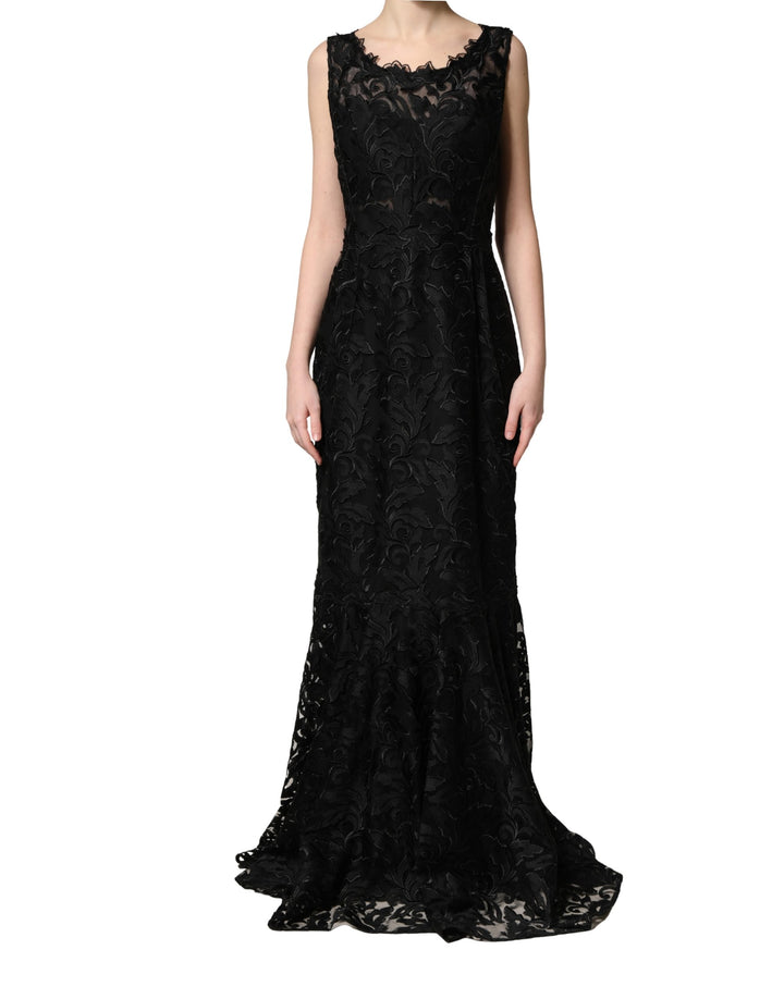 Dolce & Gabbana Black Lace Full Length Evening Gown Dress