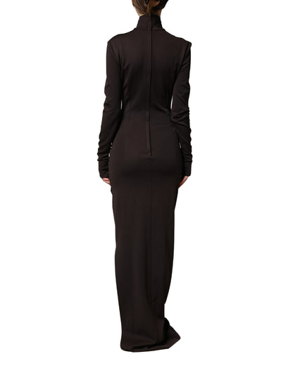 Robe longue maxi en jersey à col roulé marron Dolce & Gabbana