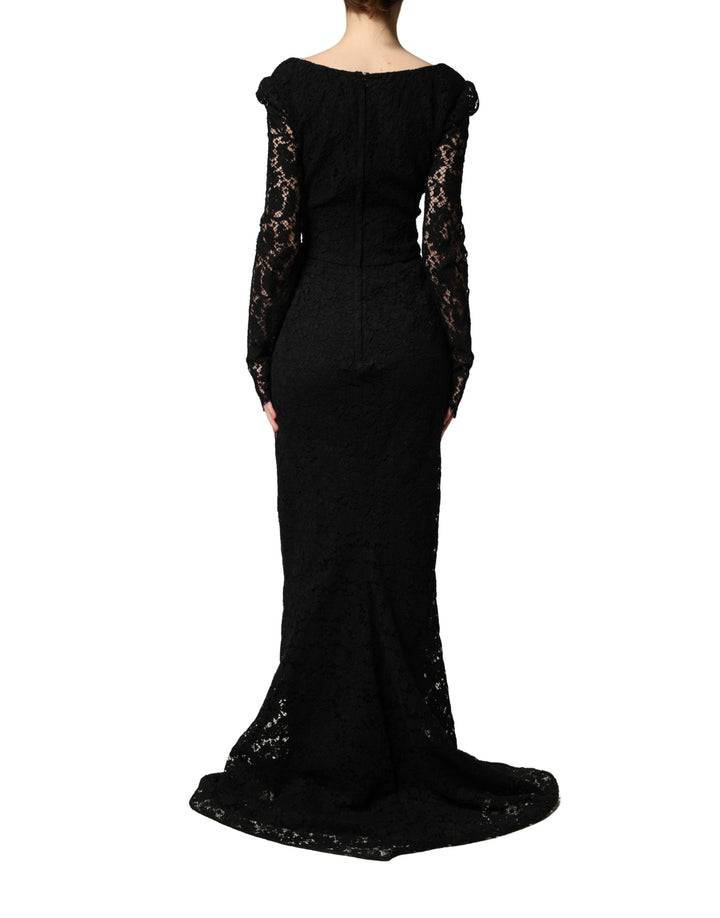 Dolce & Gabbana Black Lace Square Neck LongSleeve Maxi Dress