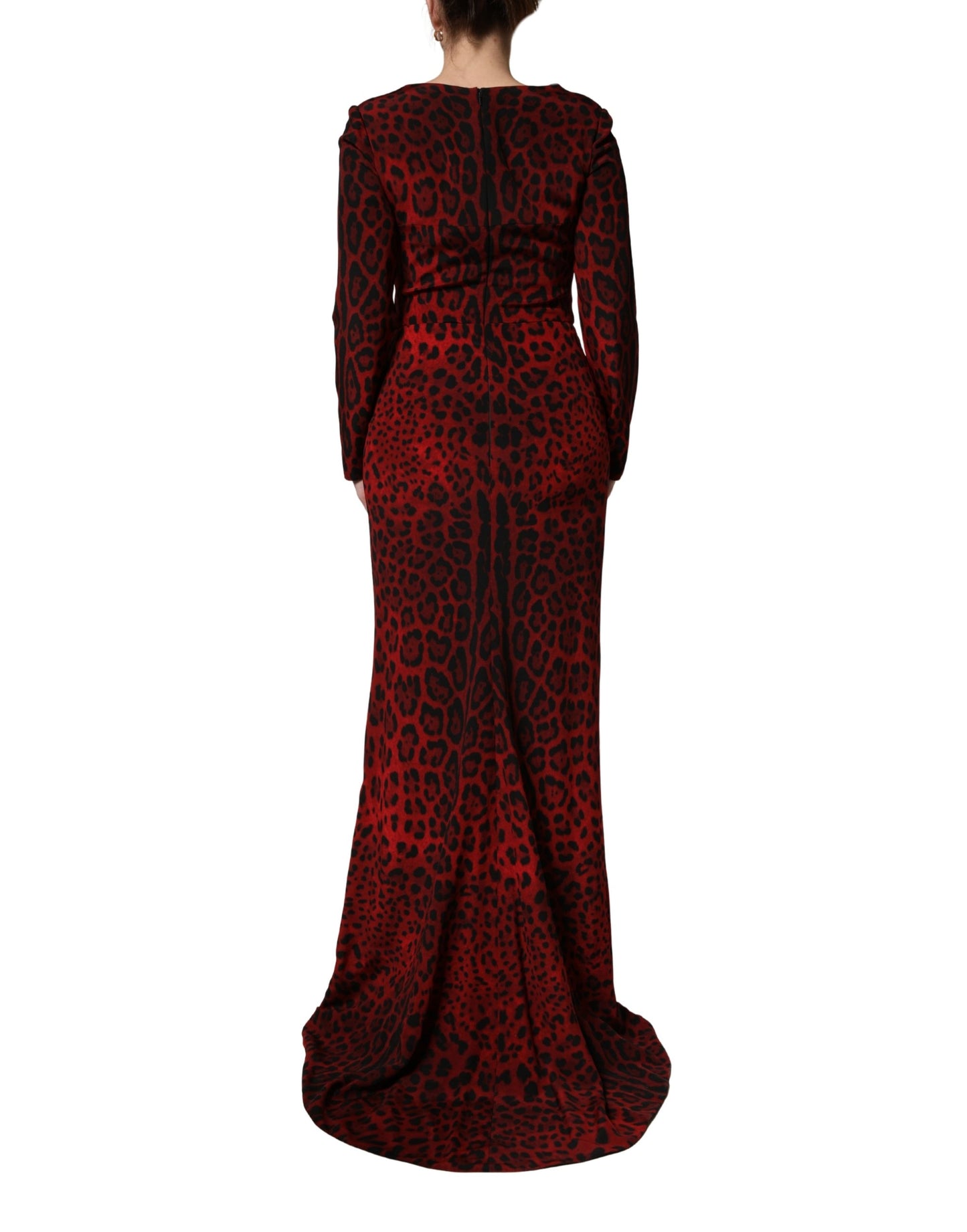 Dolce & Gabbana Red Leopard Print Sheath Long Sleeve Dress