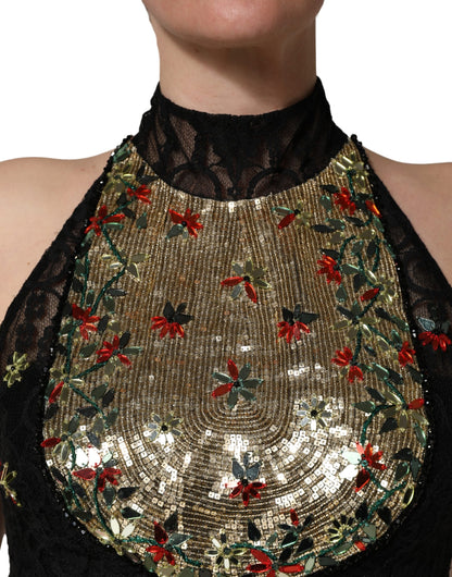 Dolce & Gabbana Black Sequin Embellished Sheath Mini Dress