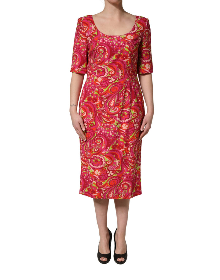 Vestido midi tipo tubo de Dolce & Gabbana con estampado floral de cachemira rojo