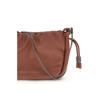 Bolso al hombro Brunello Cucinelli de piel de becerro marrón Bos Taurus