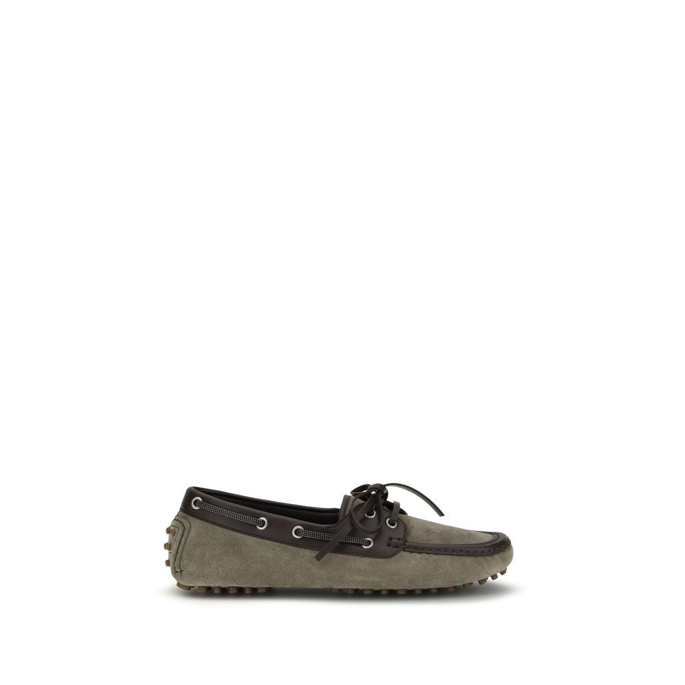 Mocasines sin cordones de piel de becerro gris Bos Taurus de Brunello Cucinelli