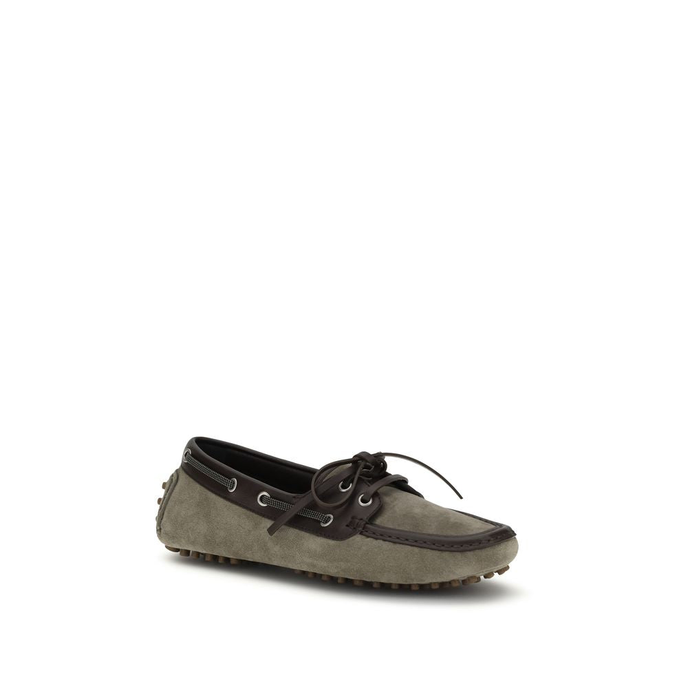 Mocasines sin cordones de piel de becerro gris Bos Taurus de Brunello Cucinelli