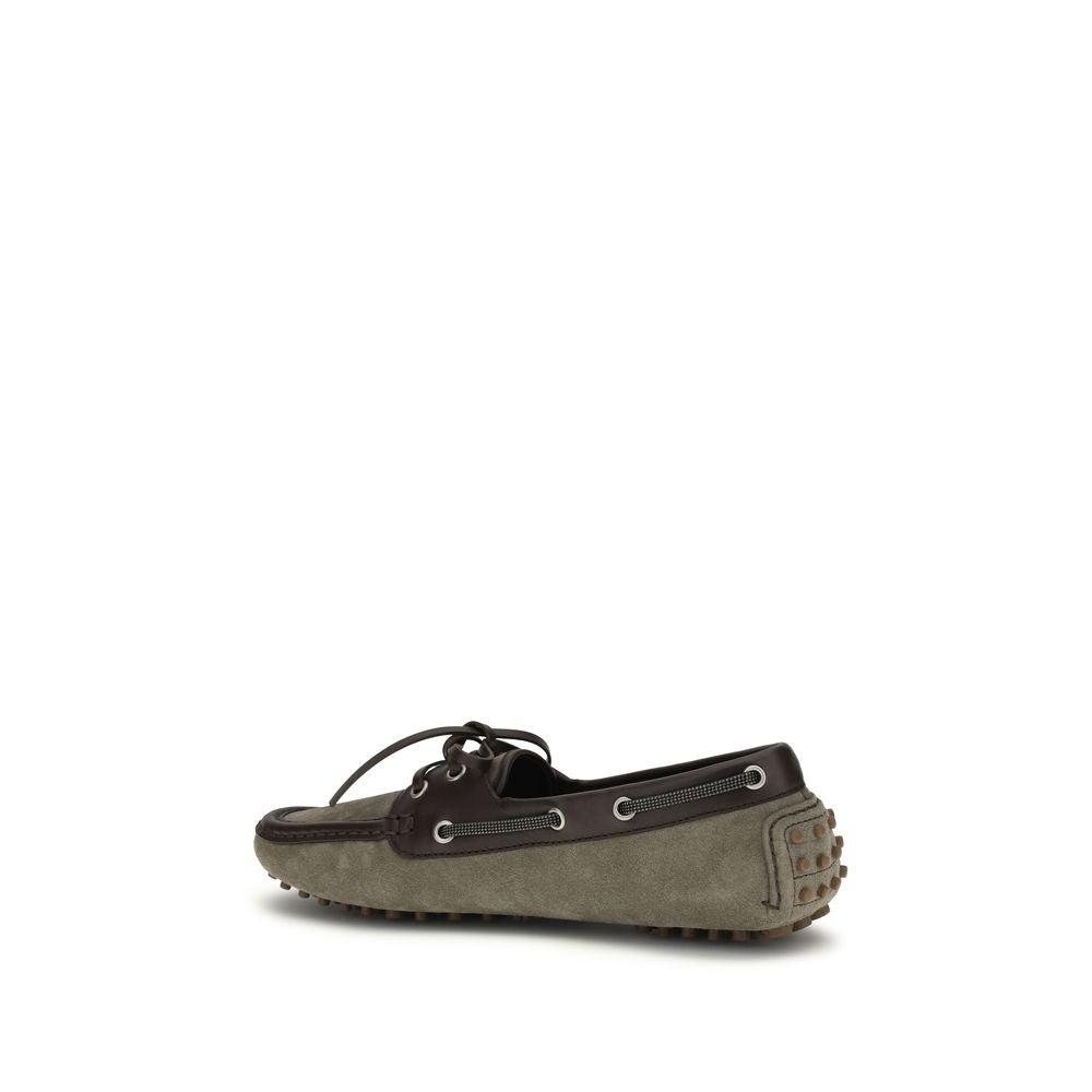 Mocasines sin cordones de piel de becerro gris Bos Taurus de Brunello Cucinelli