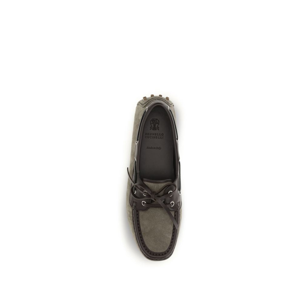 Mocasines sin cordones de piel de becerro gris Bos Taurus de Brunello Cucinelli