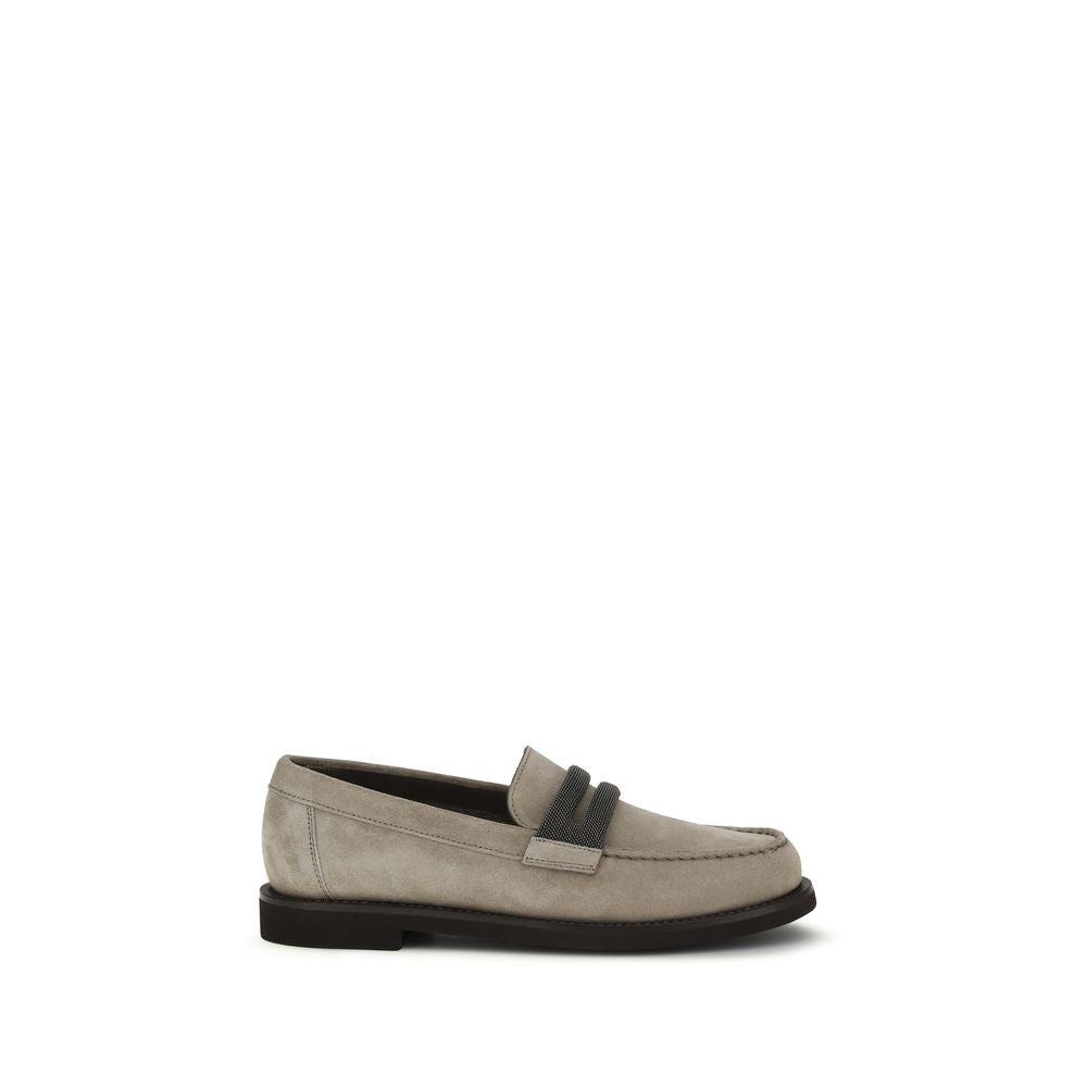 Mocasines sin cordones de piel de becerro gris Bos Taurus de Brunello Cucinelli