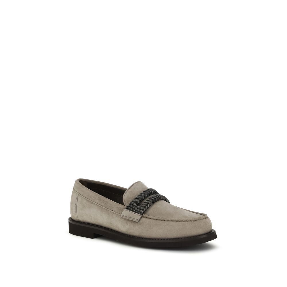 Mocasines sin cordones de piel de becerro gris Bos Taurus de Brunello Cucinelli