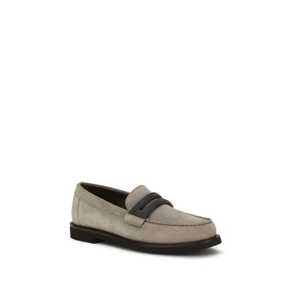 Mocasines sin cordones de piel de becerro gris Bos Taurus de Brunello Cucinelli