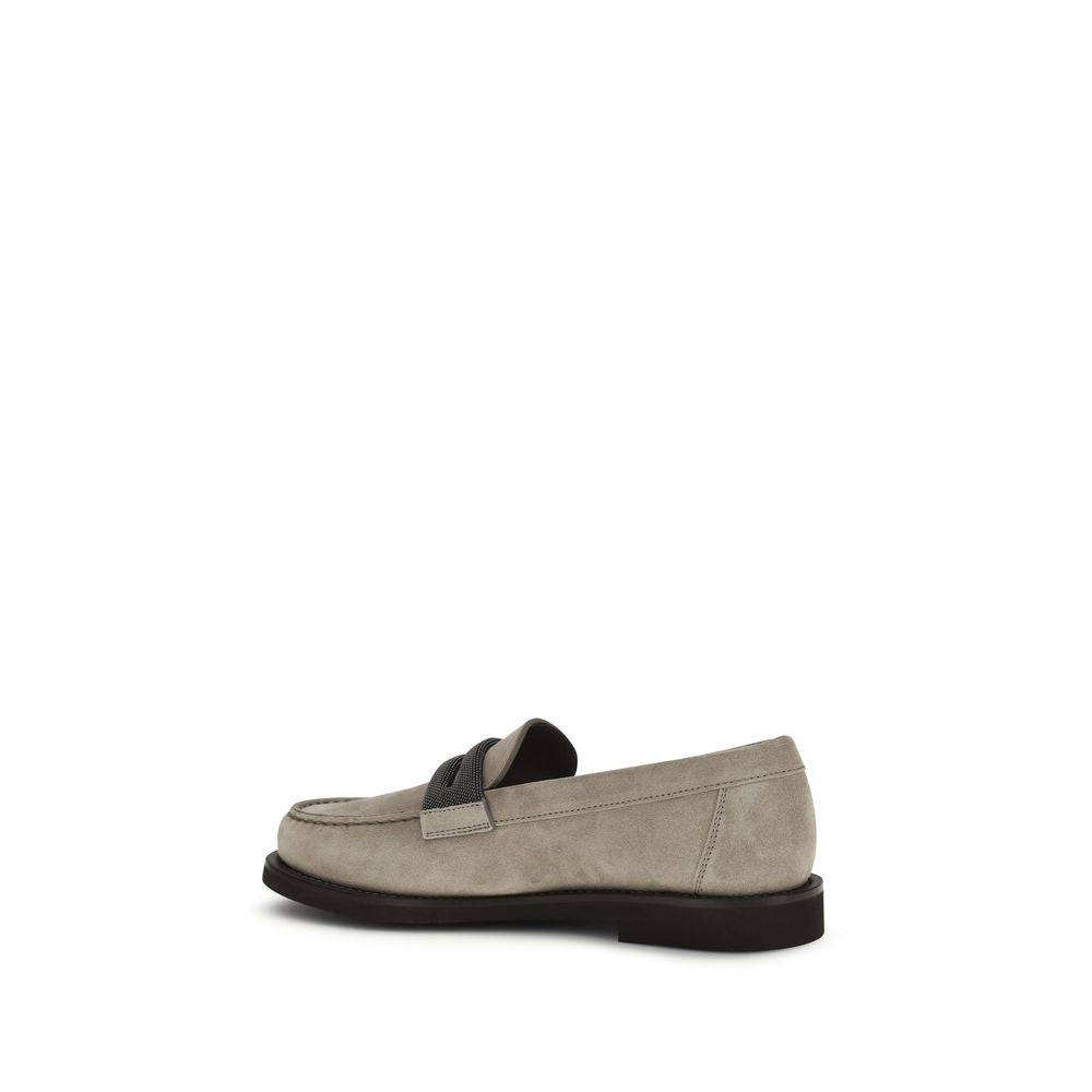 Mocasines sin cordones de piel de becerro gris Bos Taurus de Brunello Cucinelli