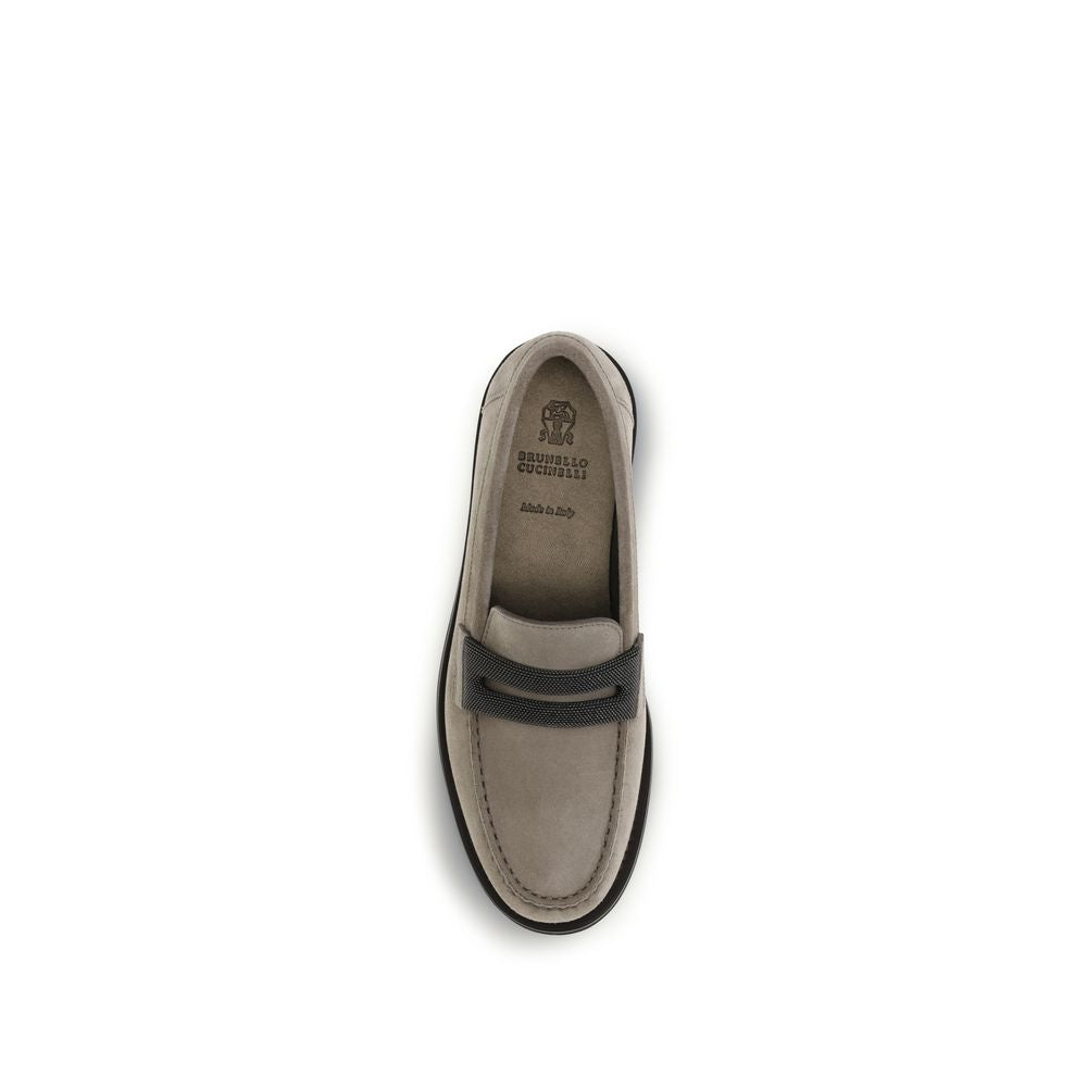 Mocasines sin cordones de piel de becerro gris Bos Taurus de Brunello Cucinelli