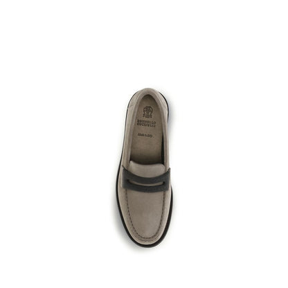 Mocasines sin cordones de piel de becerro gris Bos Taurus de Brunello Cucinelli