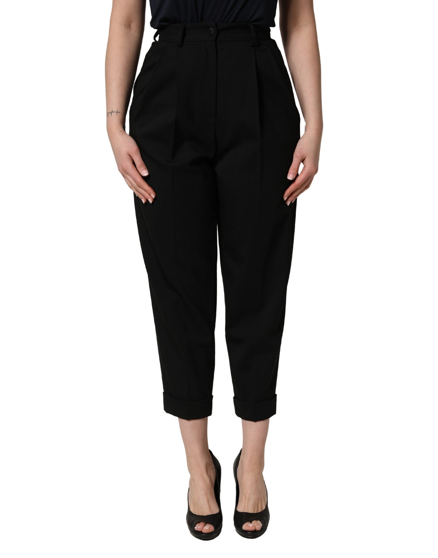 Pantalon capri taille haute en laine noire Dolce & Gabbana