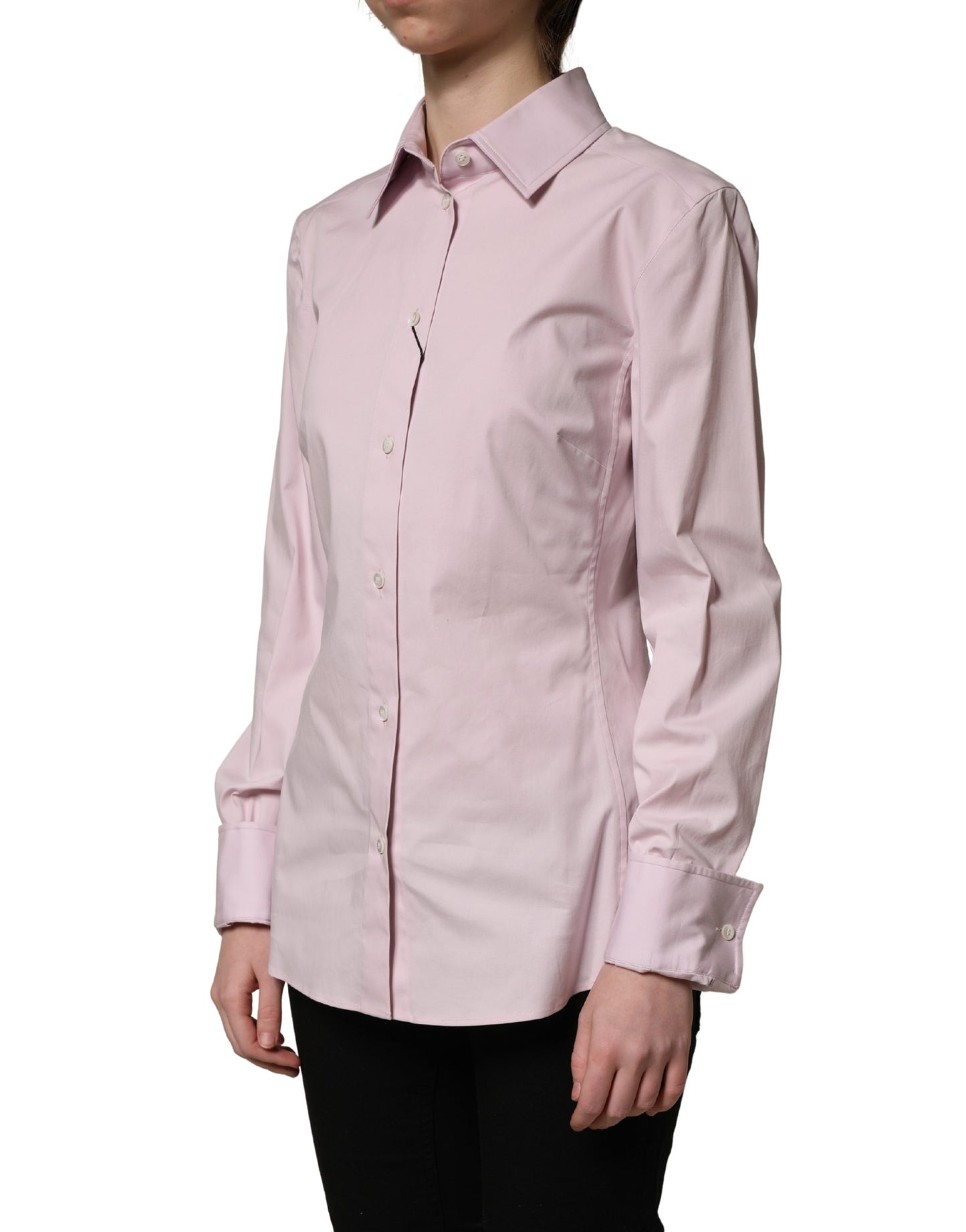 Chemisier/Haut Dolce & Gabbana en coton rose à manches longues et col.
