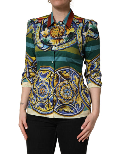 Dolce & Gabbana Multicolor Majolica Print Cotton Blouse Top