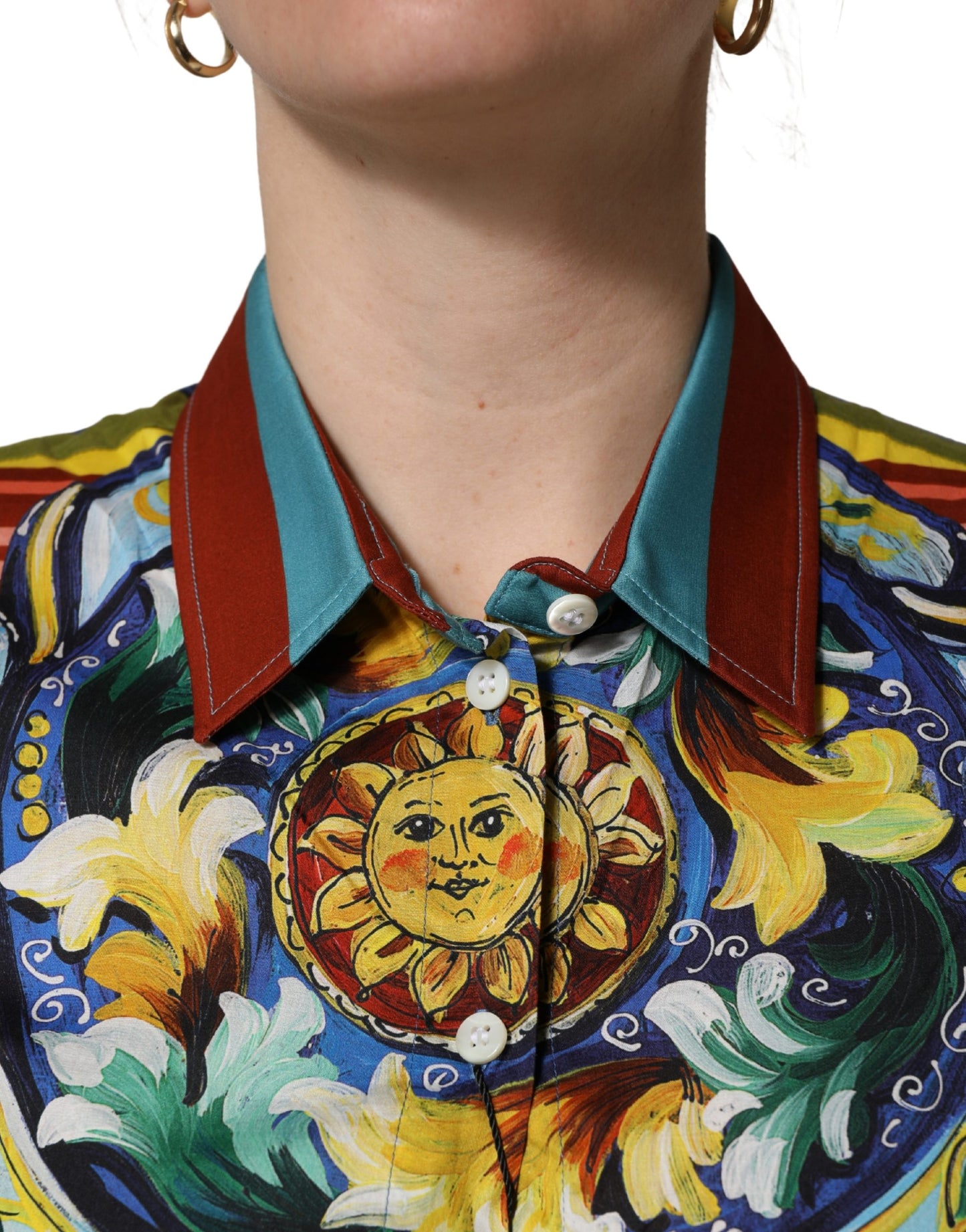 Dolce & Gabbana Multicolor Majolica Print Cotton Blouse Top