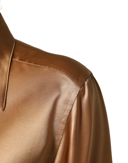 Dolce & Gabbana Gold Tone SatinFinish Silk Collared Shirt Top