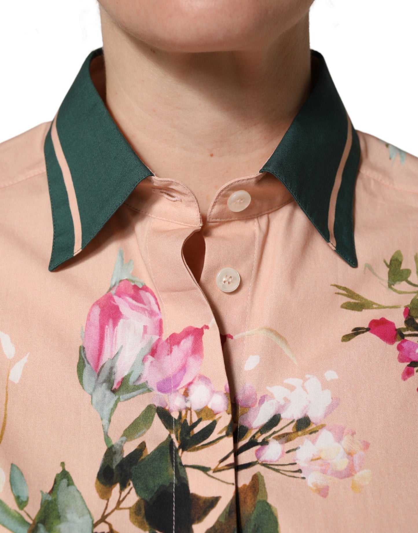 Dolce & Gabbana Pink Floral Cotton Button Front Shirt Top