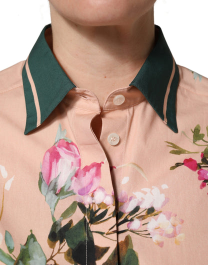 Dolce & Gabbana Pink Floral Cotton Button Front Shirt Top